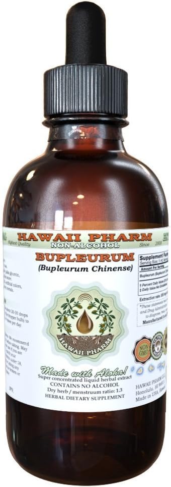 Bupleurum Alcohol-Free Liquid Extract, Organic Bupleurum (Bupleurum Chinense) Dried Root Glycerite Hawaii Pharm Natural Herbal Supplement 2 oz...