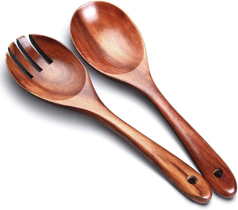 Salad Servers,Wooden Salad Tongs,10.2in Serving Utensils Set,Acacia Salad Spoon and Fork Set Long Handle Salad Server Set Wood Serving Utensils...
