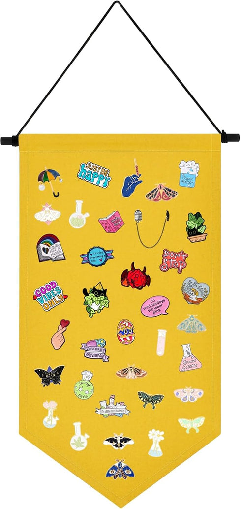 Kunyeah Wall Hanging Brooch Organizer Storage Case Colorful Canvas Pin Board Stand Enamel Pin Badge Hanging Holder Display Banner Earrings Collect...
