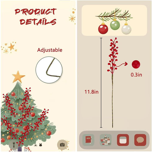 Artificial Red Berry 8 Pack Holly Red Christmas Berries Stems for Xmas Tree Decorations Crafts and Thanksgiving Day Decor Fall Autumn Halloween...