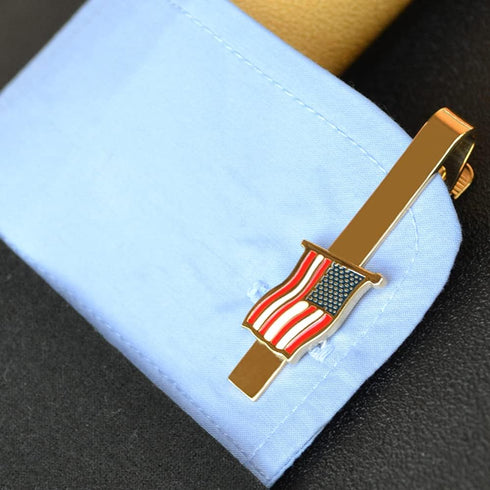 American Tie Clip for Men, Gold American Flag Necktie Bar Clips, Formal Tie Pins Stickpin Gift for USA Governor, Officer, Lawyer, Soldier, Patriot...