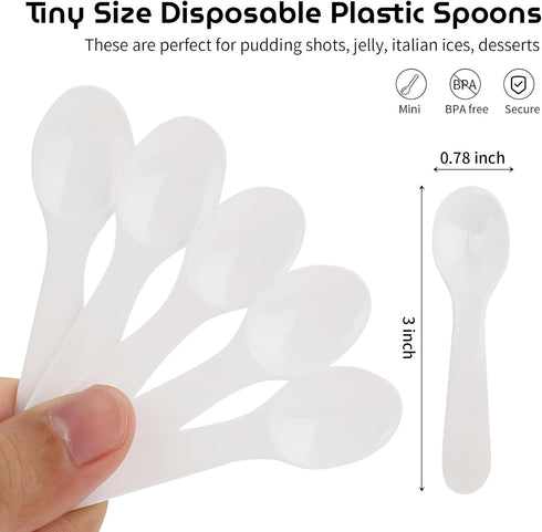 100PCS 3 Inch Mini Tasting Spoons Tiny Plastic Taster Spoon for Yogurt Pudding Jello Shots Ice Cream, Extra Little Sample Micro Spoons (White)...