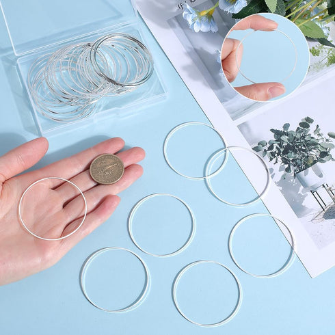 50Pcs 50mm Round Beading Hoops Beaded Earring Making Hoops Silver Ear Brass Link Hollow Frame Circle Rings for DIY Jewelry Making Earring Bulk Key...