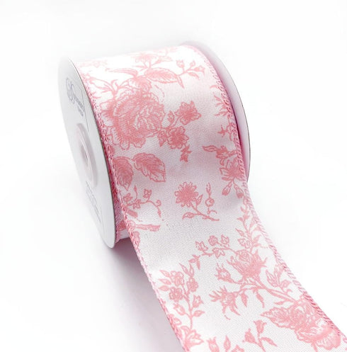 Designer’s Shop Rose Floral on Cream Wired Edge Ribbon 2.5” x 10 Yard for DIY Crafting, Home Décor Flower Arrangement (Pink)...