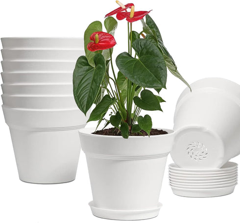 Small Plant Pots Plastic Planters with Tray and Drainage Holes for Indoor Outdoor Plants Succulent and Flowers Modern Home Decoration Gift Idea 9 ...