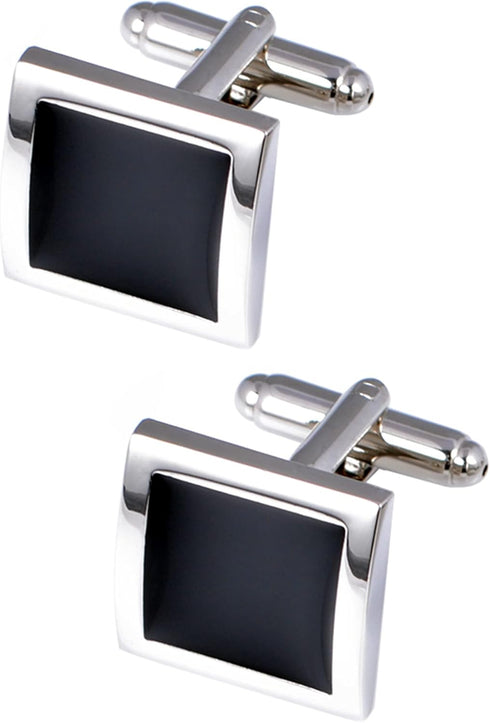 Silver Black Tone Square Men's Cufflinks in a Gift Box Classic Tuxedo Cuff Link for Wedding Formal Business Shirt...