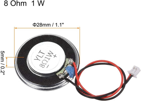 uxcell 1W 8 Ohm DIY Magnetic Speaker 28mm Round Shape Replacement Loudspeaker with PH2.0/1.25mm-2P Terminal Line for Electronic 2pcs...