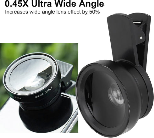 2 in 1 Cell Phone Lens Kit, 0.45X Wide Angle 12.5X Macro Phone Camera Lens, Professional Cell Phone Lens with Clip, Detachable HD Lens with Storag...