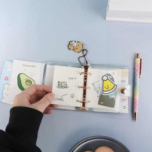 Mini Size 3-Ring Binder Cover Clear Refillable PVC Notebook Binder with Snap Button Closure File Folder for 3-Holes Filler Paper Loose Leaf Person...