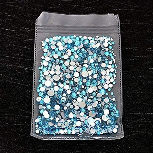 AD Beads 1440 Pieces Mixed Size Glue on Quality Glass Flatback Rhinestones Round Crystal Gems (05 Aquamarine)...