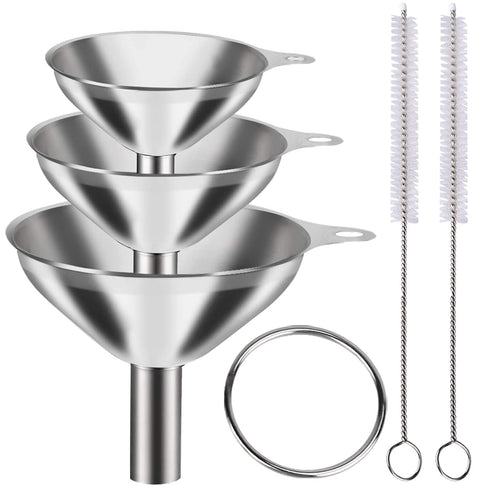 Metal Stainless Steel Funnel, Large Medium Small Funnel Set of 3, Food Grade Mini Funnels for Kitchen Use Filling Bottles Flask Cooking, 2 Brushes...