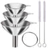 Metal Stainless Steel Funnel, Large Medium Small Funnel Set of 3, Food Grade Mini Funnels for Kitchen Use Filling Bottles Flask Cooking, 2 Brushes...