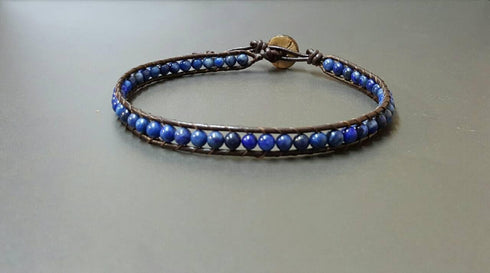 Infinityee888 Trendy Anklet Lapis Bead Ankle Bracelet 10 Inches Woven with Leather Cord Beautiful Handmade Hippie Bohemian Style...