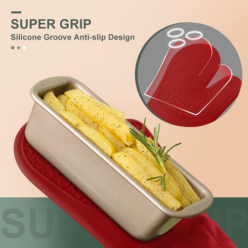 sungwoo Extra Long Silicone Oven Mitts, Heat Resistant Oven Gloves with Quilted Liner Non-Slip Textured Grip Perfect for BBQ, Baking, Cooking and ...