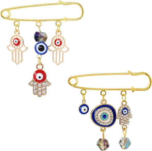 Honbay 2PCS Enamel Evil Eye Brooch Pins Safety Pins Rhinestones Lapel Pins with Tassel - 2 Style...