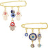 Honbay 2PCS Enamel Evil Eye Brooch Pins Safety Pins Rhinestones Lapel Pins with Tassel - 2 Style...
