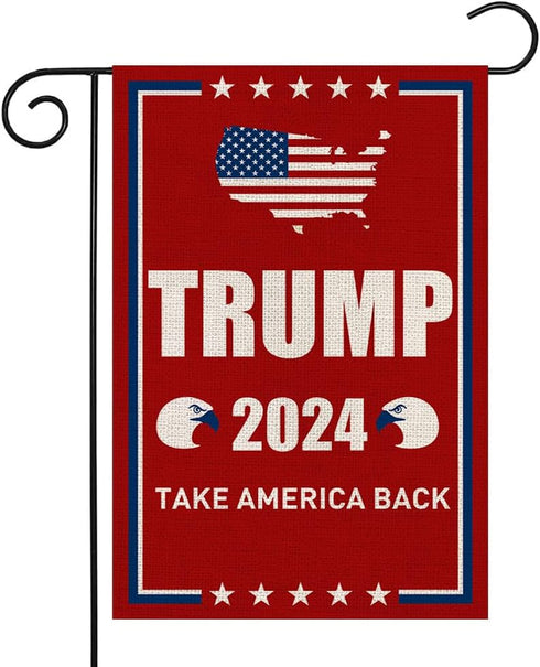 Donald Trump 2024 Take America Back Burlap Garden Flag, Small Double Sided Premium Fabric, 12" x 18"?US Election Patriotic Outdoor Decoration Bann...