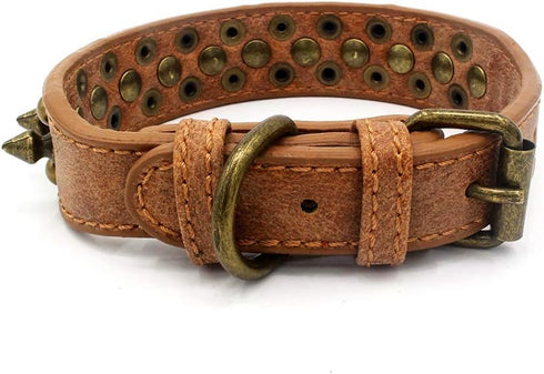 Spiked Dog Collar Soft Pu Leather Mushrooms Rivet Spike Studded Dog Collar Adjustable Puppy Collars (XS, Brown2)...