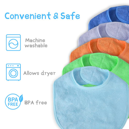 Vicloon Baby Bibs, 8Pcs Terry Bib Set, Baby Bibs for Girls & Boys, Terry Drool Cotton Bibs Waterproof Protection, Adjustable Hook-&-Loop Closure, ...