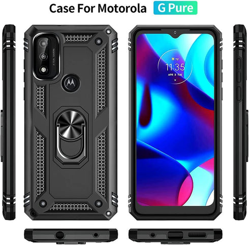 for Moto G Pure Phone Case, Moto G Power 2022 Case with HD Screen Protector, Military Grade Protective Cases with Ring for Moto G Pure (Black)...