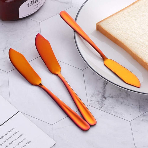 Stainless Steel 18/10 Cheese Desert Knives, Set of 4, Gold Breakfast Butter Knife, Slicer Sandwich Spreader (Magic Red)...