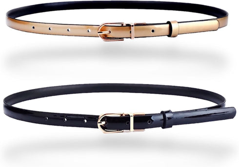 Women's Belts Skinny Patent Leather Belts Slim Waistband, Twist To Convert Worn On Both Sides, Gold Color Alloy Buckle...