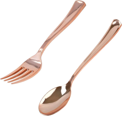 48Pcs Party Disposable Plastic Mini Forks and Spoons Set Polished Gold Cutlery Plastic Tasting Spoons Flatware Forks and Spoons for Small Appetize...