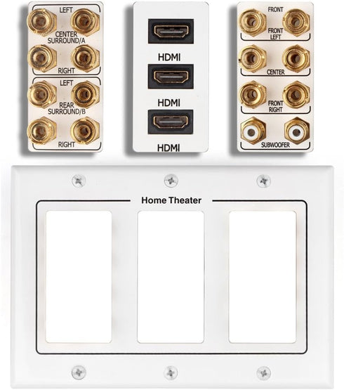 TNP Home Theater Wall Plate - 3-Gang 7.2 Surround Sound Distribution w/Premium Gold Plated Copper Banana Binding Post Coupler for 7 Speakers, 2 RC...