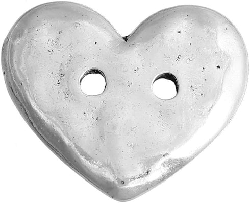 KARMELLING 20 PC Antique Silver Alloy Hammered Metal Heart Buttons 2 Holes 19mm x 16mm (6/8" x 5/8")...
