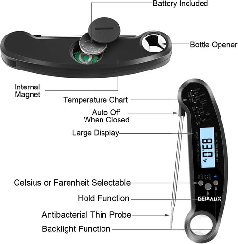 Digital Kitchen Thermometer for Bread, Candy, Yogurt, Liquids, Baking, BBQ Meat - Instant Read, Waterproof Magnetic Body and Wireless Large Probe ...