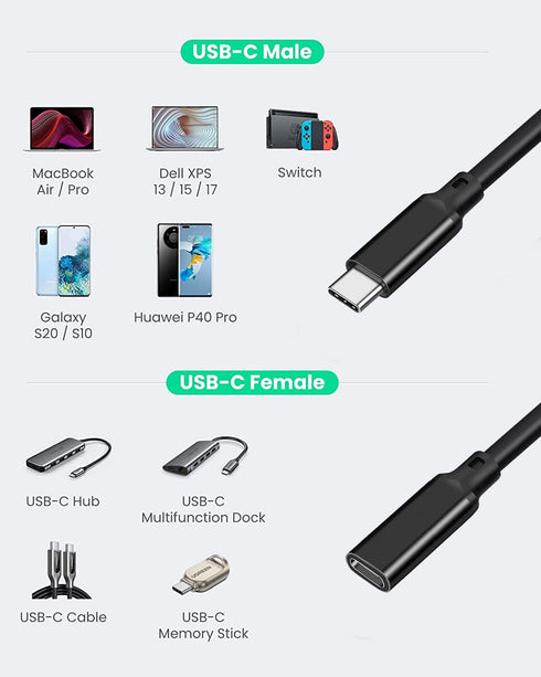 Short USB C Male to Female Extension Cable 1.6FT,Type C USB 3.1 Gen 2 10Gbps Data Transfer 100W Charging Compatible with MacBook Pro,iPad Pro,Swit...