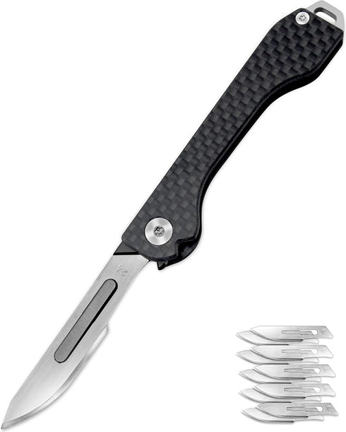 Folding Scalpel Knife with Carbon Fiber Handle & 10 Replaceable Blades, Slip Joint Action, EDC Pocket Knife for 22/23/24 blade...