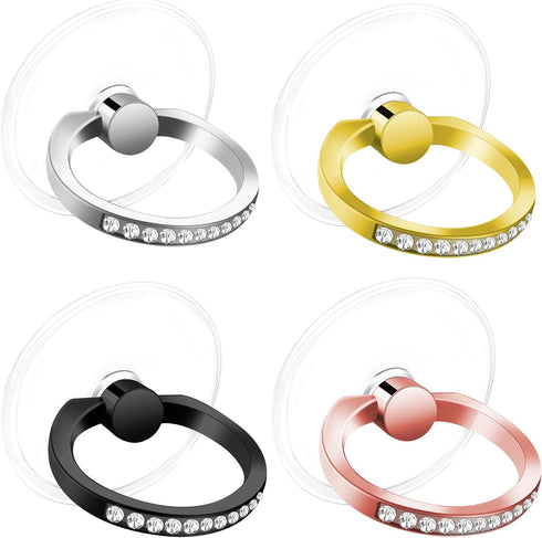 4 Pcs Diamond Cell Phone Ring Holder Stand Transparent Finger Grip Clear Phone Ring Grip Clear 360° Degree Rotation Kickstand Phone Rings for Back...