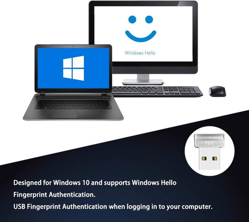 TEC Mini USB Fingerprint Reader for Windows 11/10 Hello, TEC TE-FPA2 Bio-Metric Fingerprint Scanner PC Dongle for Password-Free and File Encryptio...