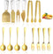 Funland 14 PCs Gold Cheese Knife Set, Marble Cheese Spreaders Knife Butter Slicer with Mini Serving Tongs Spoons and Fruit Forks for Charcuterie B...