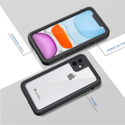 Lanhiem for iPhone 11 Case, IP68 Waterproof Dustproof Case with Built-in Screen Protector, Heavy Duty Full Body Protective Clear Back Phone Cover ...
