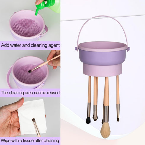 Makeup Brush Cleaning Mat, 3 in 1 Silicone Makeup Brush Cleaner Bowl with Drying Holder, Limpiador De Brochas De Maquillaje, Portable Cosmetic Bru...
