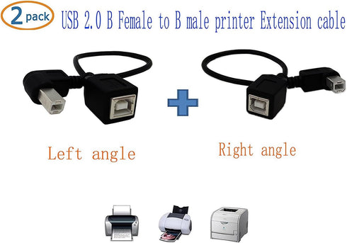 SinLoon USB 2.0 Type-B Printer Cable, 2-Pack USB B Female to Left Angle & Right Angle B Male Printer Extension Cable, for Scanner, Mobile HDD and ...