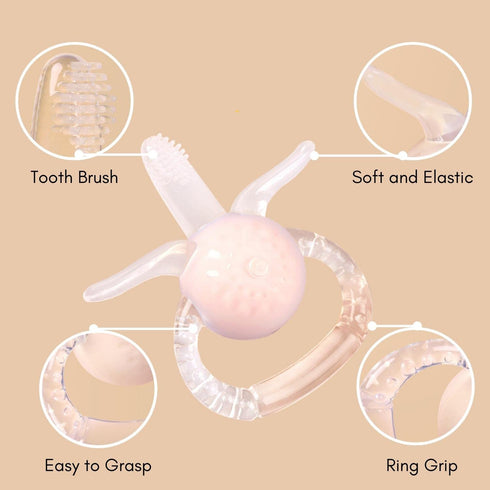 Baby Teething Toys, Food Grade Silicone Rattle Teether with Toothbrush for Babies 3+ Month, Soft Freezable Chew Toy, Easy to Grasp Handle - Dishwa...