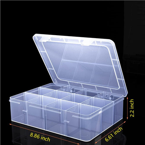Large Clear Organizer Box,12 Grids Organizer Box with Removable Dividers for Jewelry,Bead Storage Organizer Box,Plastic Compartment Container for ...