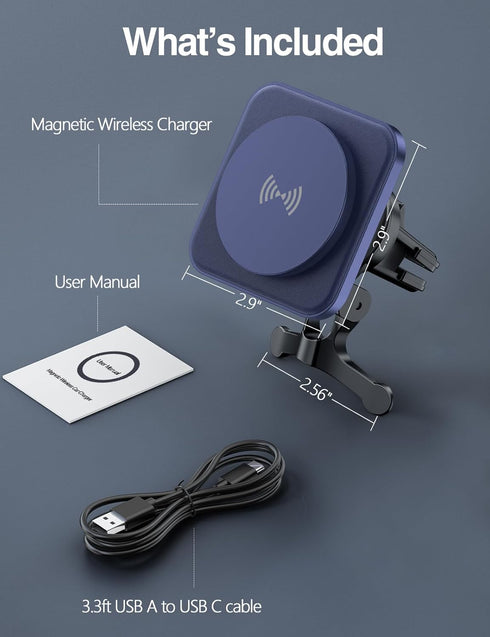 for MagSafe Car Mount Charger - 15W Wireless Magnetic Car Charger Holder for iPhone 15/14/13/12 Series, Air Vent, Stable, Strong Magnets, Vegan Le...