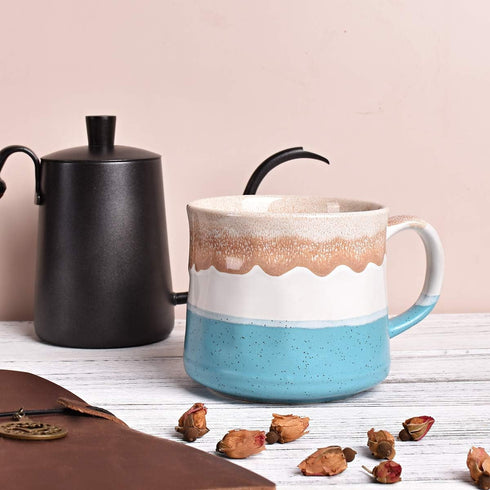 Bosmarlin Large Ceramic Coffee Mug, Big Tea Cup, 7 Colors to Choose, 21 Oz, Dishwasher and Microwave Safe, 1 PCS (Blue&White)...