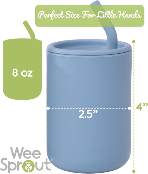 WeeSprout Silicone Baby Cups With Straws and Lids, 4 & 8 oz Options, Set of 2, Food Grade Toddler Training Container, Built In Straw Stoppers, Mea...