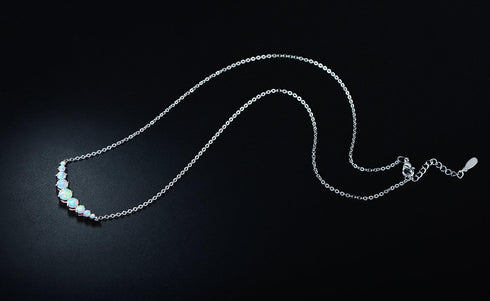 Barzel 18K White Gold Plated or Rose Gold Plated Created White Opal Graduated Necklace...
