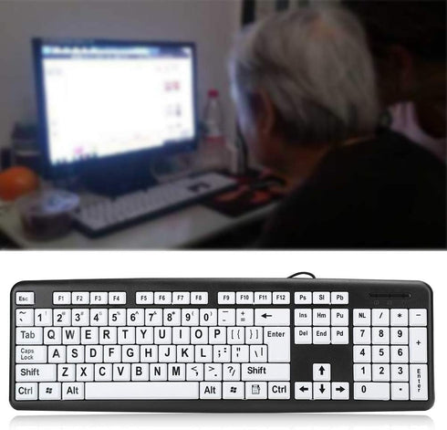 Elderly Keyboard, 104 Keys QWERTY Layout Keyboard Large Font Print USB Wired Keyboard Standard Full Size Computer Keyboard for Old People(1.35M Ca...