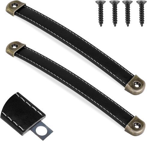 2 Pcs Leather Handles for Drawers Leather Handle Suitcase Luggage Pulls Trunk Handles Cabinet Handles Leather Strap Handles with Mounting Screws M...