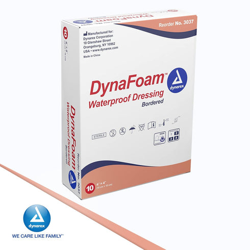 Dynarex Dynafoam Waterproof Bordered Adhesive Foam Wound Dressing Bandage, 4" x 4", 10 Count...