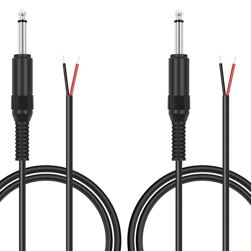 2 Pack 3ft Speaker Wire to 6.35mm 1/4 inch TS Mono Male Plug Adapter Connector to Bare Wire Open End Audio Cable for Microphone Speakers...