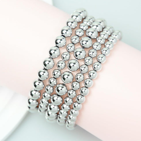 5Pcs Gold Beaded Bracelets 14K Gold Bracelets for Women Bracelet Stack Trendy Stretch Bead Bracelets Silver Bead Bracelet Dainty Jewelry for Women...