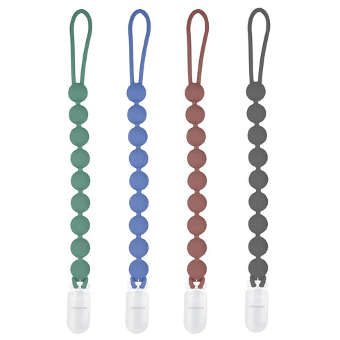 Silicone Pacifier Clip Holder, 4 Pack One Piece Soft Flexible Binky Clips Pacifier Holder Clip for Boys, Birthday Christmas Shower Gift...